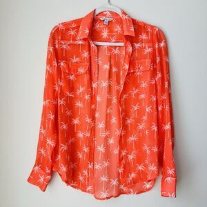 American Eagle Outfitters Orange & White Super Soft Lightweight Flowy Blouse Sm